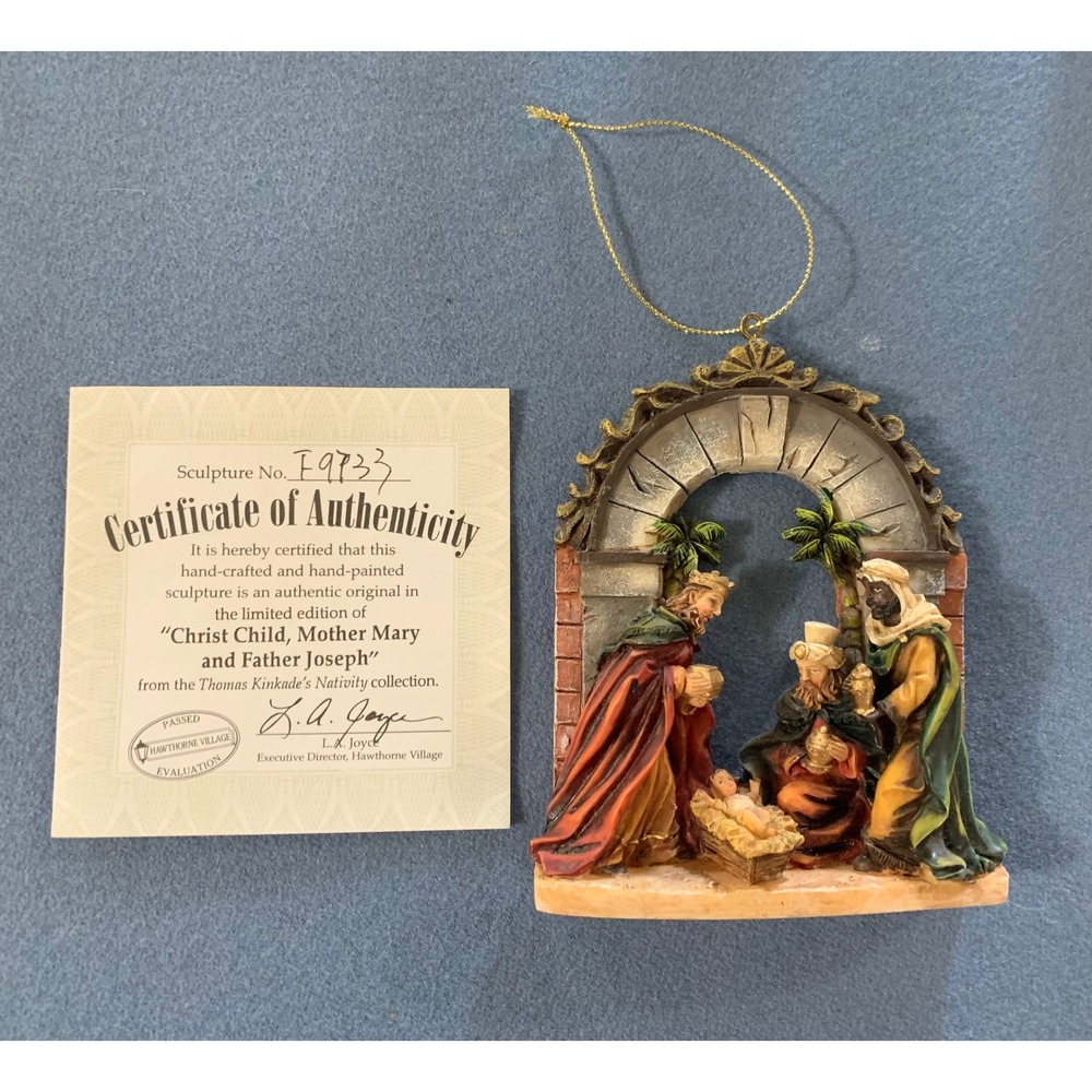 Thomas Kinkade Hawthorne Village Nativity Ornament Mary Joseph Jesus Vintage